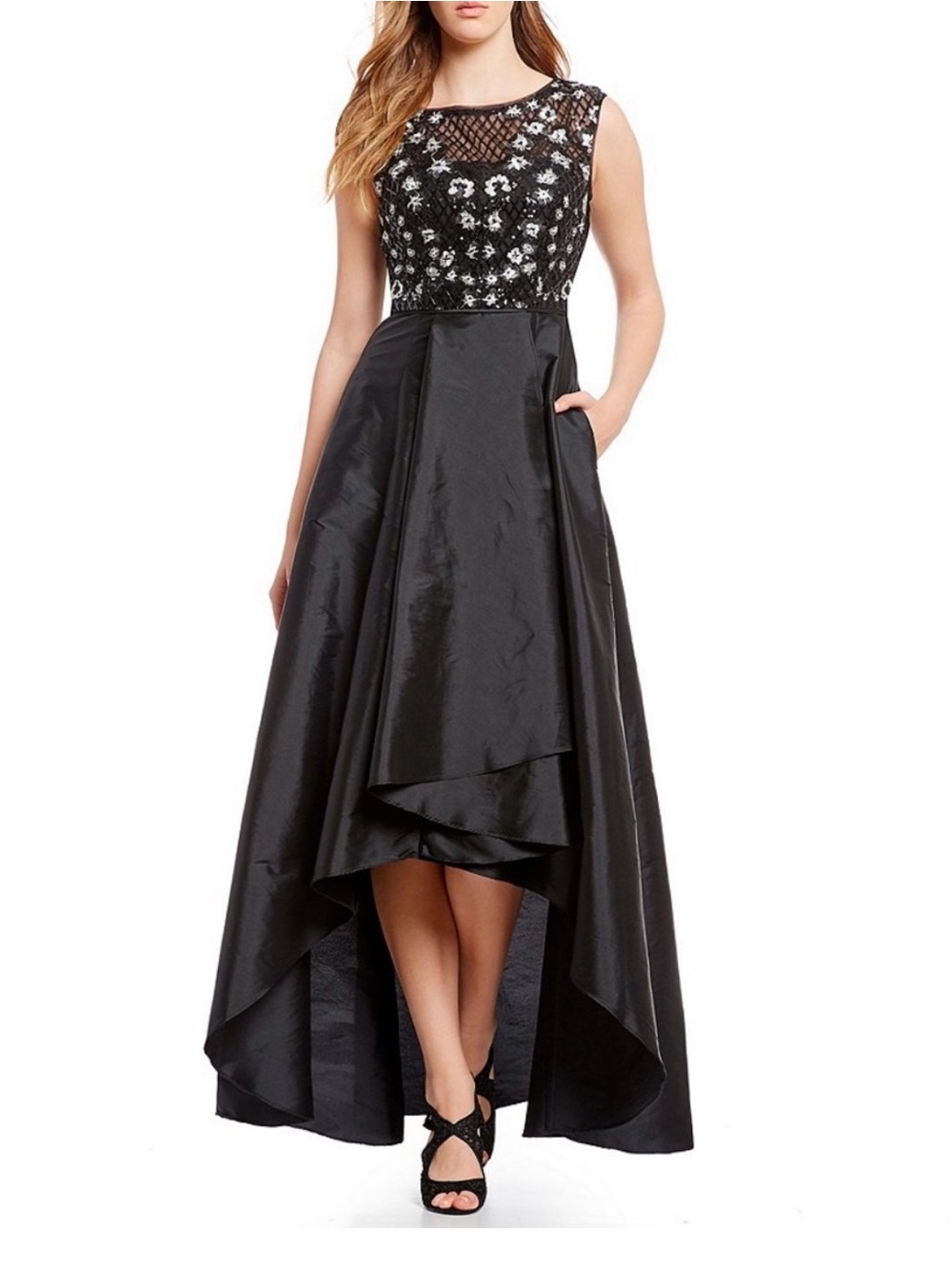 Adrianna Papell Taffeta Embellished High Low Formal Gown